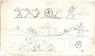 Gärtner, Friedrich von; Frühe Zeichnungen - Kampfszenen u. bibl. Szenen (Studien)