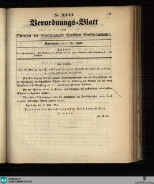 Verordnungs-Blatt der Direction der Großherzoglich-Badischen Verkehrsanstalten