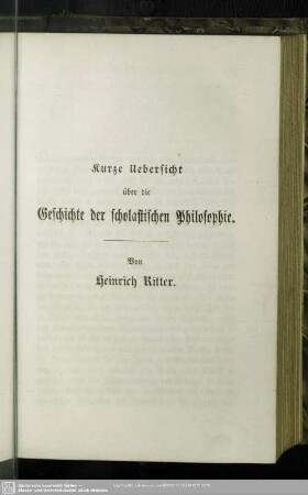 Kurze Uebersicht über die Geschichte der scholastischen Philosophie