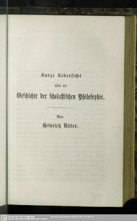 Kurze Uebersicht über die Geschichte der scholastischen Philosophie