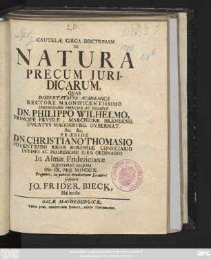 Cautelæ Circa Doctrinam De Natura Precum Juridicarum