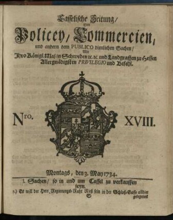 Nro. XVIII, Montags, den 3. May 1734