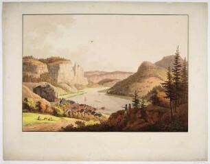 Das Elbtal, die Stadt Wehlen und die Bastei in der Sächsischen Schweiz von der Wilke-Aussicht nach Osten