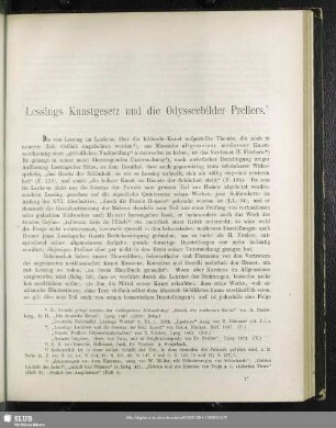 Lessings Kunstgesetz und die Odysseebilder Prellers