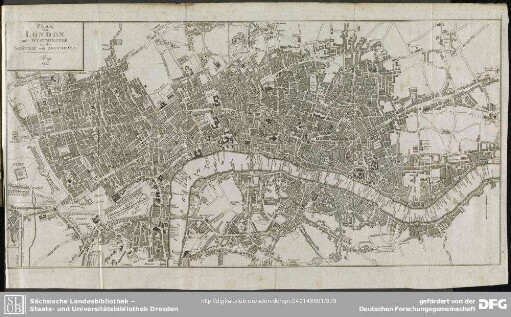 Plan von London und Westminster mit der Borough von Southwark