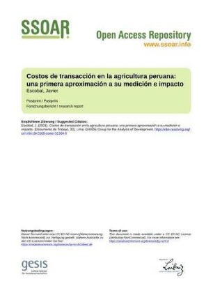 Costos de transacción en la agricultura peruana: una primera aproximación a su medición e impacto