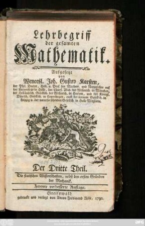 Theil 3: Die statischen Wissenschaften, nebst den ersten Gründen der Mechanik
