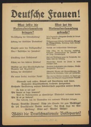 Deutsche Frauen! : Was sollte die Nationalversammlung bringen? : Was hat die Nationalversammlung gebracht?