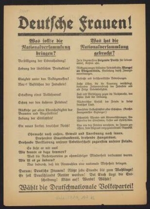 Deutsche Frauen! : Was sollte die Nationalversammlung bringen? : Was hat die Nationalversammlung gebracht?
