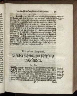 Das andere Hauptstück, Von der sechstägigen Schöpfung insbesondere.