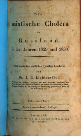 Die asiatische Cholera in Russland in den Jahren 1829 und 1830