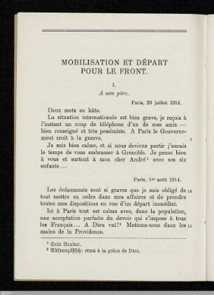 Mobilisation et Départ pour le Front.