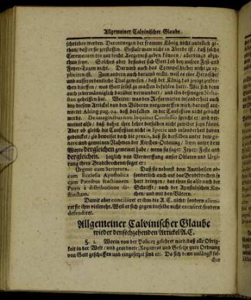 Allgemeiner Calvinischer Glaube wieder den sechzehenden Artickel A. C.