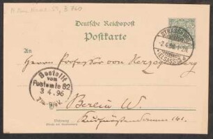 Postkarte an Heinrich von Herzogenberg : 02.04.1896