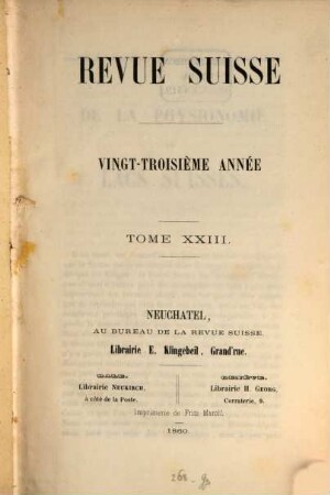 Revue suisse. 23. 1860