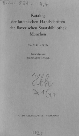 Katalog der lateinischen Handschriften der Bayerischen Staatsbibliothek München, 2,7. Clm 28111 - 28254