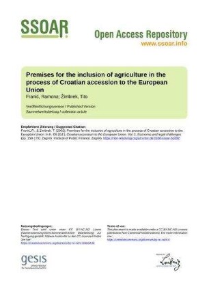 Premises for the inclusion of agriculture in the process of Croatian accession to the European Union
