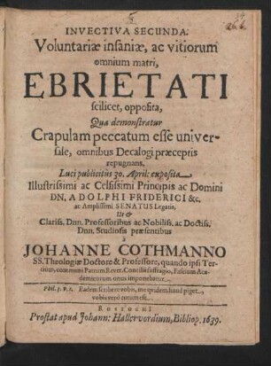 2: Qua demonstratur Crapulam peccatum esse universale, omnibus Decalogi praeceptis repugnans