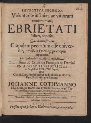 2: Qua demonstratur Crapulam peccatum esse universale, omnibus Decalogi praeceptis repugnans