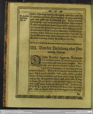 IIII. Von der Fürsehung oder Providentz Gottes