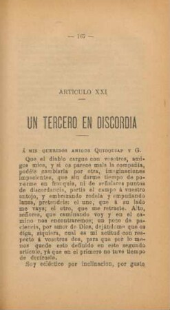 Artículo XXI. Un tercero en discordia