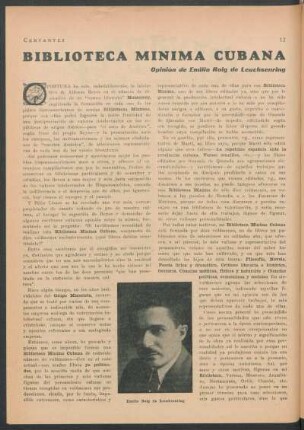 Biblioteca mínima cubana. : Opinión de Emilio Roig de Leuchsenring.