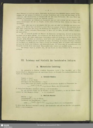 III. Leistung und Statistik der bestehenden Anlagen