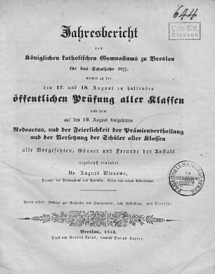 1. Abth.: Beiträge zur Geschichte des Gymnasiums