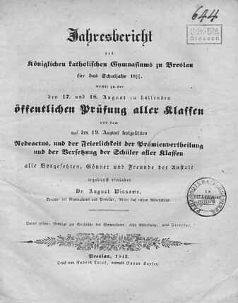 1. Abth.: Beiträge zur Geschichte des Gymnasiums