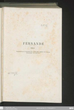Fernande : pièce en quatre actes, en prose ; [représentée pour la première fois, à Paris, sur le théâtre du Gymnase-Dramatique, le 8 mars 1870]