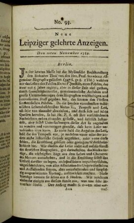 No. 93. Den 20ten November 1789.