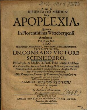 Dissertatio Medica De Apoplexia