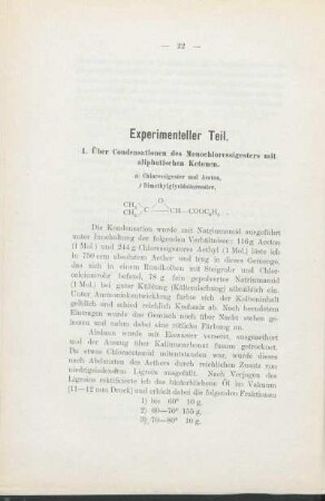 I. Über Condensationen des Monochloressigesters mit aliphatischen Ketonen.