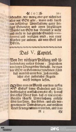 Das V. Capitel. Von der nöthigen Prüfung und Uberdenckung unsers Lebens...