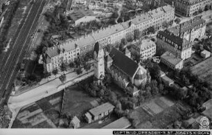 Dresden-Pieschen, Luftbild mit St. Joseph von Nordwesten