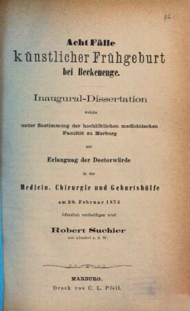 Acht Fälle Künstlicher Frühgeburt bei Beckenenge