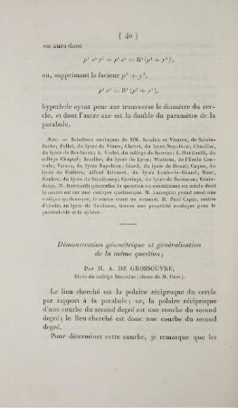 Démonstration géométrique et généralistion de la méme question.