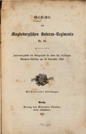 Geschichte des Magdeburgischen Husaren-Regiments Nr. 10