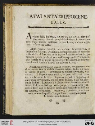 Atalanta ed Ippomene, ballo