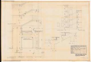Reichsluftfahrtministerium, Berlin: Treppe V5: Ansicht, Schnitt, Grundriss 1:50, Details 1:10