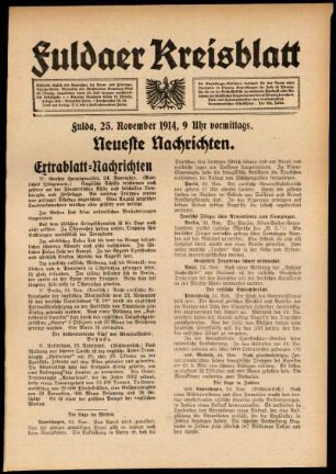 Erste Ausgabe vom Mittwoch, den 25. November 1914.