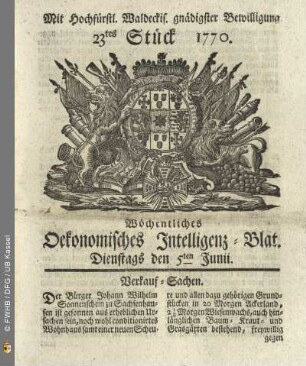 23tes Stueck, Dienstags den 5ten Junii 1770