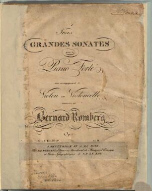 Trois grandes sonates pour le piano forte avec accompagnement de violon ou violoncelle : op. 6, 3