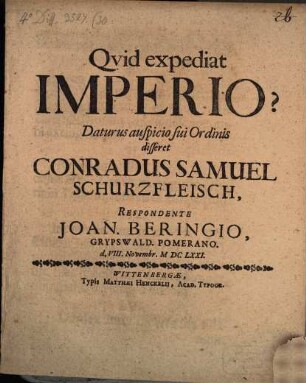 Quid expediat imperio? : disp. auspic.