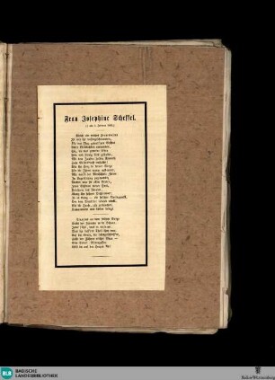 Karlsruher Tagblatt, Frau Josephine Scheffel. (+ am 5. Februar 1865)