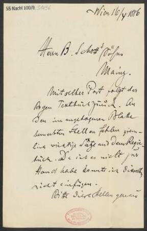 Brief an B. Schott's Söhne : 16.04.1886
