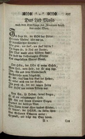 Das Lied Mosis nach dem Durchzuge der Israeliten durch das rothe Meer.