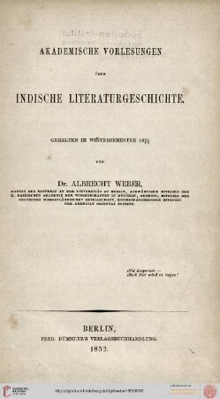 Akademische Vorlesungen über Indische Literaturgeschichte: