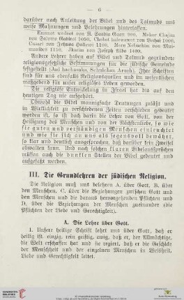 III. Die Grundlehren der jüdischen Religion