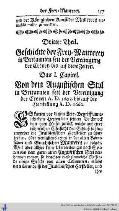 Dritter Theil. Geschichte der Frey-Maurerey in Britannien seit der Vereinigung der Cronen bis auf diese Zeiten.